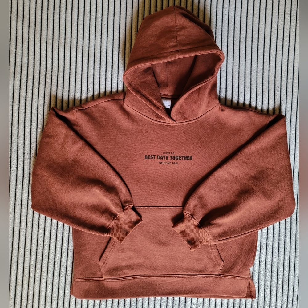 Zara Girl Brown Hoodie w/Message Sweater Size 13-14